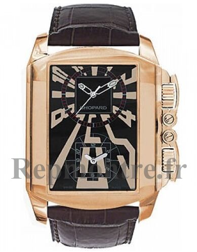 Chopard Dual Time Zone Noir Dial Or rose Cuir hommes Réplique Montre 162286-5001 - Cliquez sur l'image pour la fermer