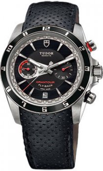 Réplique Tudor Grantour Chrono Fly-Back Cadran noir Cuir noir Homme Montre