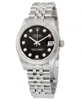 Réplique Rolex Datejust Cadran Noir Diamant 18kt Blanc Or Fluted Lunette Unisexe 178274BKDJ