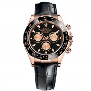 Réplique Rolex Daytona Cadran Noir Or Rose 18 Carats Bracelet En Cuir Montre Homme