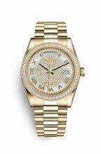 Réplique montre Rolex Day-Date 36 jaune 18 ct 118348 nacre blanche pavee Cadran m118348-0040