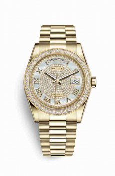 Réplique montre Rolex Day-Date 36 jaune 18 ct 118348 nacre blanche pavee Cadran m118348-0040
