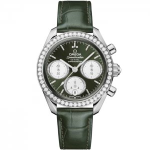 Omega Speedmaster Date 38 Bracelet en acier inoxydable et diamants verts 324.18.38.50.60.001