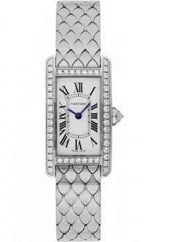 Réplique Montre Cartier Tank Americaine argent Dial White Gold Bracelet Femmes WB710009