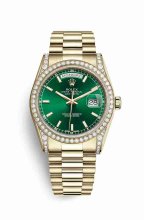 Réplique montre Rolex Day-Date 36 cosses en jaune de 118388 cadran vert m118388-0134
