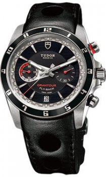 Réplique Tudor Grantour Chrono Fly-Back Cadran noir Cuir noir Homme Montre