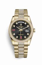 Réplique montre Rolex Day-Date 36 jaune 18 ct 118348 noirs sertie de rubis Cadran m118348-0149