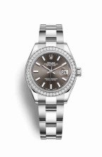 Réplique montre Rolex Datejust 28 Blanc Role blanc 279384RBR Gris fonce Cadran m279384rbr-0014