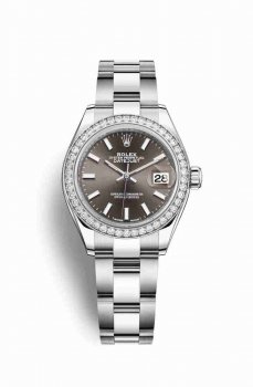 Réplique montre Rolex Datejust 28 Blanc Role blanc 279384RBR Gris fonce Cadran m279384rbr-0014