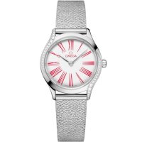 Bracelet Omega Mini Tresor Quartz 26 en acier inoxydable et email blanc diamante 428.15.26.60.04.003
