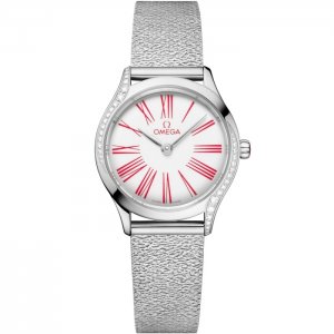 Bracelet Omega Mini Tresor Quartz 26 en acier inoxydable et email blanc diamante 428.15.26.60.04.003