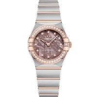 Omega Constellation Manhattan 25 Quartz Acier Inoxydable Or Sedna Diamant Lilas Meteorite 131.25.25.60.99.001