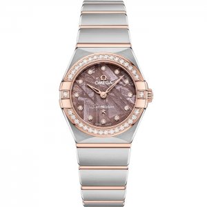 Omega Constellation Manhattan 25 Quartz Acier Inoxydable Or Sedna Diamant Lilas Meteorite 131.25.25.60.99.001
