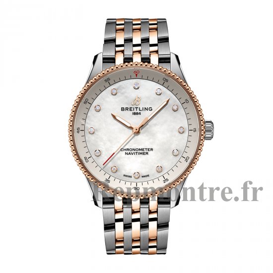Breitling Navitimer 32 mm Replique montre pour femme en acier inoxydable en nacre blanche et or rouge 18 carats U77320E61A1U1 - Cliquez sur l'image pour la fermer