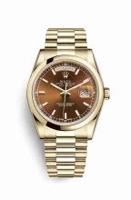 Réplique montre Rolex Day-Date 36 jaune 18 ct 118208 Cognac Cadran m118208-0348