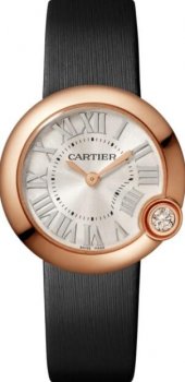 Copie de Cartier Ballon Bleu Cadran Argent 18K Or Rose Bracelet en cuir aux femmes WGBL0008