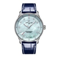 Copie montre Breitling Navitimer 32 mm pour femme Alligator en nacre bleue A77320171C1P1