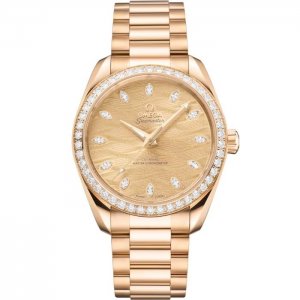 Omega Seamaster Aqua Terra 150M Master Chronometer 34 Moonshine Gold Diamond Champagne Bracelet 220.55.38.20.99.002