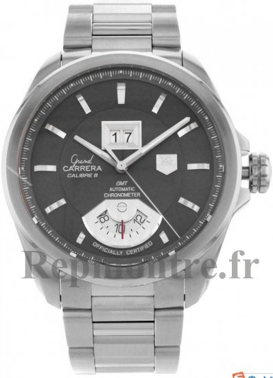 TAG Heuer Grand Carrera Grande Date GMT Gris Dial Réplique Montre WAV511K.BA0901 - Cliquez sur l'image pour la fermer