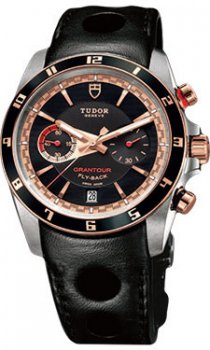 Réplique Tudor Grantour Chrono Fly-Back Cadran noir Cuir noir Homme Montre