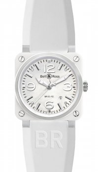 Réplique Bell & Ross Automatique 42mm Montre Homme BR 03-92 blanc Ceramic Rubber