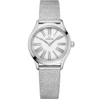 Bracelet Omega Mini Tresor Quartz 26 en acier inoxydable et email blanc diamante 428.15.26.60.04.001