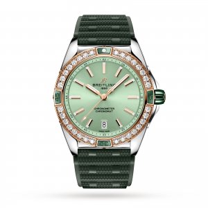 Breitling Super Chronomat Automatique 38 Vert Acier inoxydable et bracelet en caoutchouc or rose 18 carats Replique montre U17356531L1S1