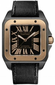 Réplique Cartier Santos 100 Carbon Large Automatique Or rose Acier W2020009