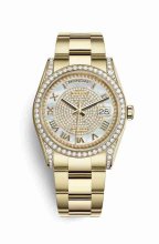 Réplique montre Rolex Day-Date 36 jaune 18 ct sertissage 118388 nacre blanc Cadran m118388-0196