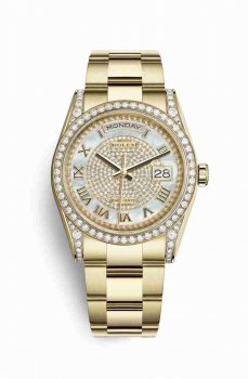 Réplique montre Rolex Day-Date 36 jaune 18 ct sertissage 118388 nacre blanc Cadran m118388-0196