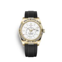 Réplique montre Rolex Sky-Dweller or jaune 18 ct cadran blanc intense bracelet Oysterflex