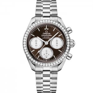 Omega Speedmaster Date 38 Bracelet en acier inoxydable et diamants marron 324.15.38.50.63.001