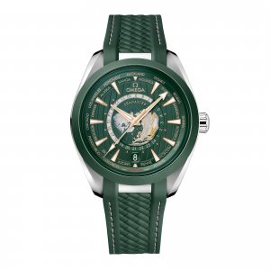Omega Seamaster Aqua Terra 150m Co-Axial Master Chronometer GMT Worldtimer 43mm Replique montre homme Caoutchouc vert O22032432210001