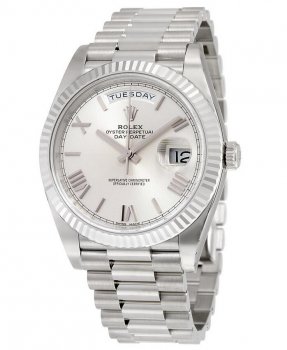 Réplique Rolex Day-Date 40 Argent Quadrant Motif Cadran 18K Blanc Or President 228239SQRSP