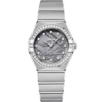 Montre Omega Constellation Manhattan 28 a quartz acier inoxydable diamant lavande meteorite 131.15.28.60.99.001
