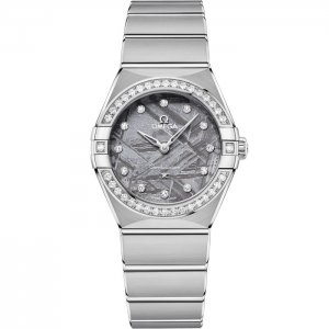 Montre Omega Constellation Manhattan 28 a quartz acier inoxydable diamant lavande meteorite 131.15.28.60.99.001