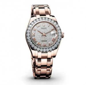 Réplique Rolex Datejust Pearlmaster 34 Diamant Paver 18K Everose Rose Dames 81285CDRPM