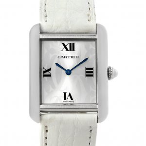 Réplique Cartier Tank Solo acier blanc Alligator Montre Femme W1019555