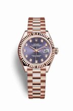 Réplique montre Rolex Datejust 28 Everose 279175 Aubergine serti Cadran m279175-0019