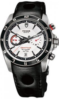 Réplique Tudor Grantour Chrono Fly-Back Cadran Blanc Cuir noir Homme Montre