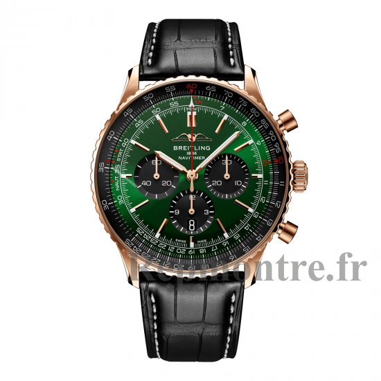 Breitling Navitimer Chronographe Or Rose 18 Carats 46mm Montre Replique Homme Alligator Vert RB0137241L1P1 - Cliquez sur l'image pour la fermer