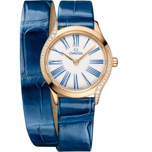 Omega Mini Tresor Quartz 26mm 428.58.26.60.04.002 Moonshine Or Diamant email Blanc Double Tour
