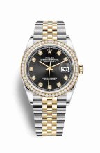 Réplique montre Rolex Datejust 36 Jaune Roles 126283RBR Noir serti de Cadran m126283rbr-0007