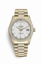 Réplique montre Rolex Day-Date 36 cosses en jaune de 118388 blanc Cadran
