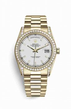 Réplique montre Rolex Day-Date 36 cosses en jaune de 118388 blanc Cadran