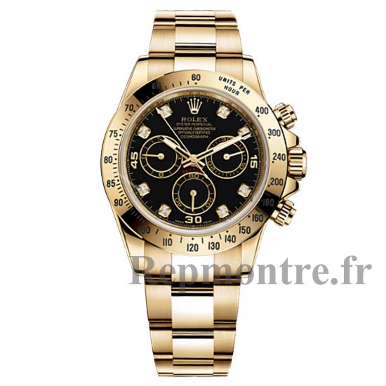 Réplique Rolex Cosmograph Daytona diamants noirs Cadran 18kt jaune or montre des hommes - Cliquez sur l'image pour la fermer