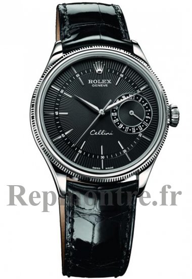 Réplique Rolex Cellini Date Or blanc Noir Guilloche Dial Montre 50519 - Cliquez sur l'image pour la fermer