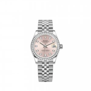 Réplique montre Rolex Datejust 31 Bracelet Jubilee a cadran blanc Rolesor rose serti de diamants m278384rbr-0036