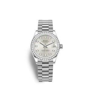 Réplique montre Rolex Datejust 31 Bracelet President en or blanc avec cadran argente m278289rbr-0021