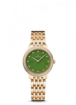 Omega De Ville Quartz 27,5 en or jaune diamants jade et diamants 434.55.28.60.99.001